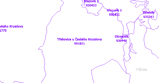 Katastrální mapa Třebovice u Českého Krumlova - přehledová mapa katastrálního území