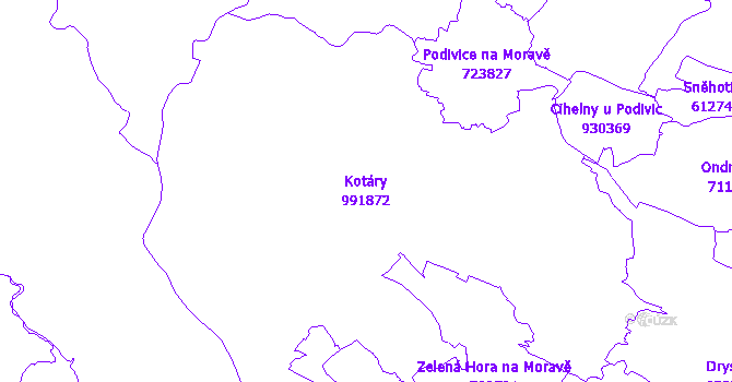 Katastrální mapa Kotáry - přehledová mapa katastrálního území
