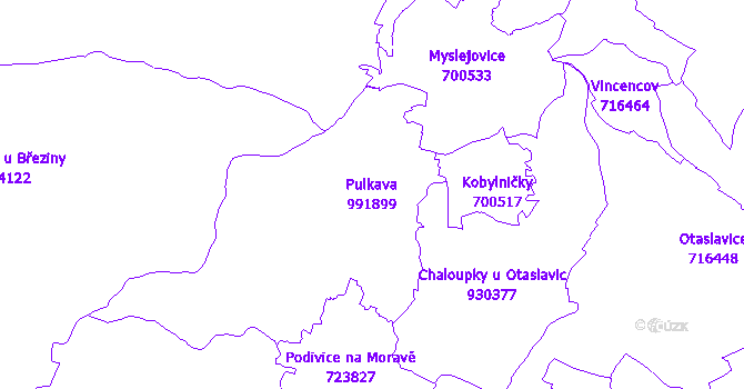 Katastrální mapa Pulkava - přehledová mapa katastrálního území