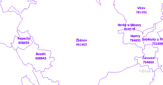 Katastrální mapa Žbánov