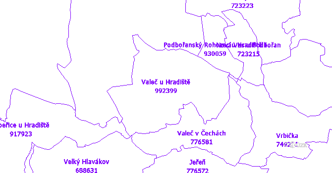 Katastrální mapa Valeč u Hradiště - přehledová mapa katastrálního území