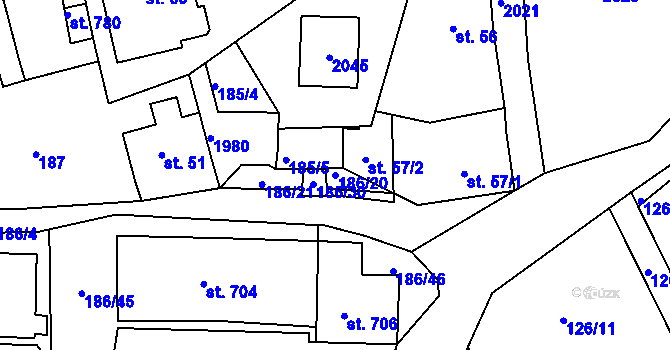 Parcela st. 186/20 v KÚ Abertamy, Katastrální mapa
