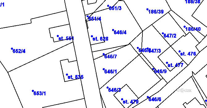 Parcela st. 646/7 v KÚ Abertamy, Katastrální mapa