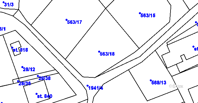 Parcela st. 563/18 v KÚ Abertamy, Katastrální mapa