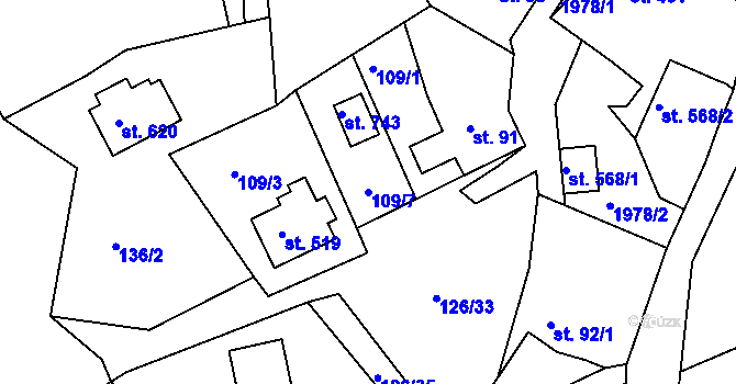 Parcela st. 109/7 v KÚ Abertamy, Katastrální mapa