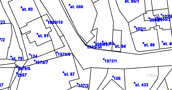 Parcela st. 1989/36 v KÚ Abertamy, Katastrální mapa