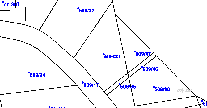 Parcela st. 509/33 v KÚ Abertamy, Katastrální mapa