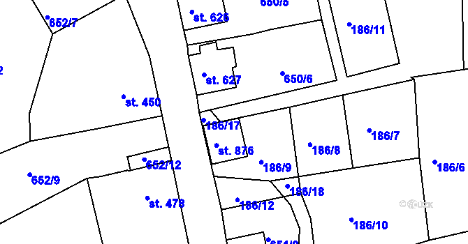 Parcela st. 186/44 v KÚ Abertamy, Katastrální mapa