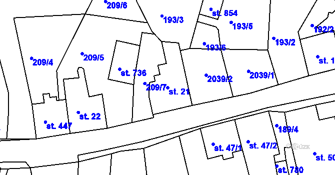 Parcela st. 21 v KÚ Abertamy, Katastrální mapa