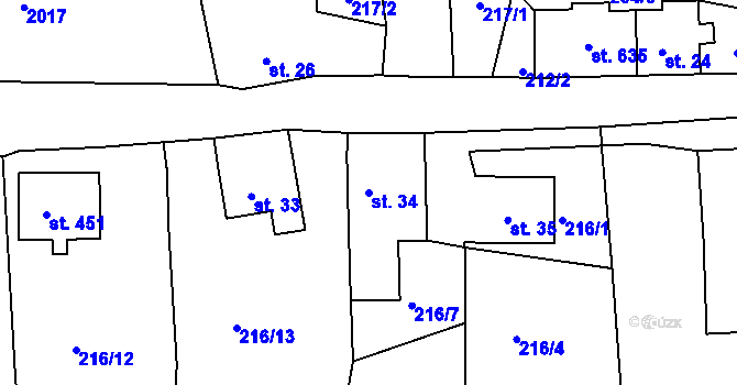 Parcela st. 34 v KÚ Abertamy, Katastrální mapa