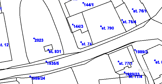 Parcela st. 74 v KÚ Abertamy, Katastrální mapa