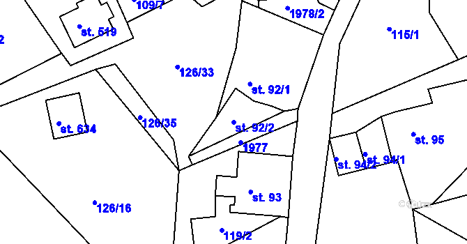 Parcela st. 92/2 v KÚ Abertamy, Katastrální mapa