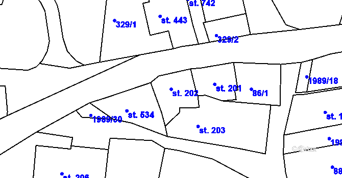 Parcela st. 202 v KÚ Abertamy, Katastrální mapa