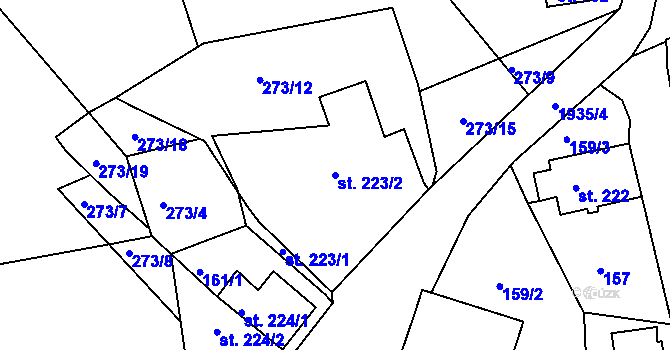 Parcela st. 223/2 v KÚ Abertamy, Katastrální mapa
