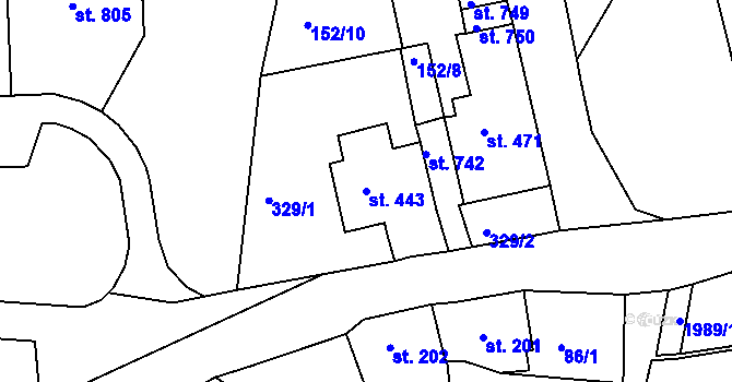 Parcela st. 443 v KÚ Abertamy, Katastrální mapa