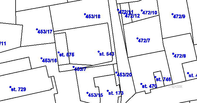 Parcela st. 543 v KÚ Abertamy, Katastrální mapa