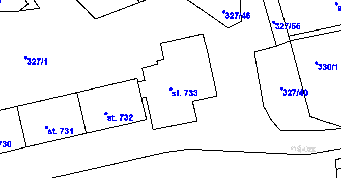 Parcela st. 733 v KÚ Abertamy, Katastrální mapa