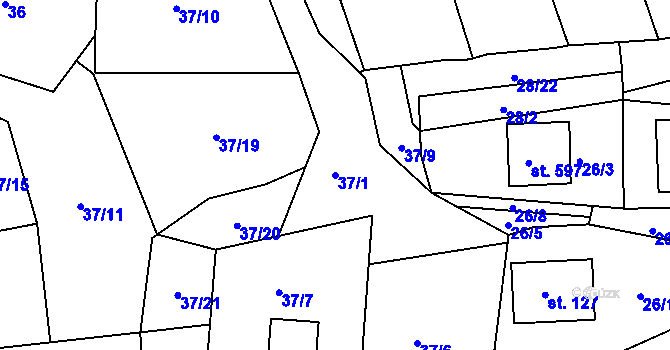 Parcela st. 37/1 v KÚ Abertamy, Katastrální mapa