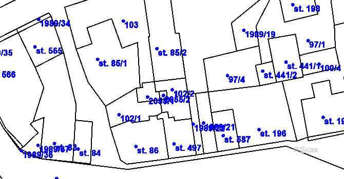 Parcela st. 102/2 v KÚ Abertamy, Katastrální mapa