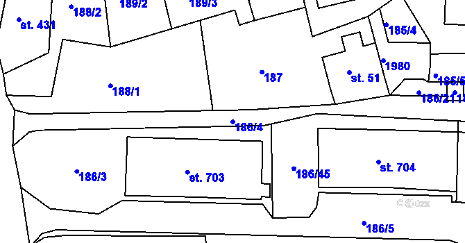 Parcela st. 186/4 v KÚ Abertamy, Katastrální mapa