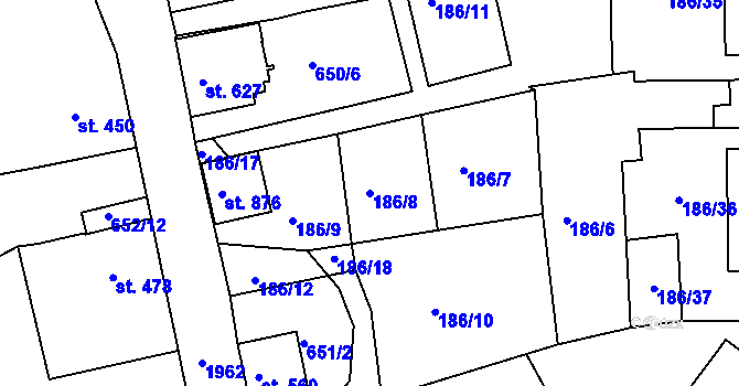 Parcela st. 186/8 v KÚ Abertamy, Katastrální mapa