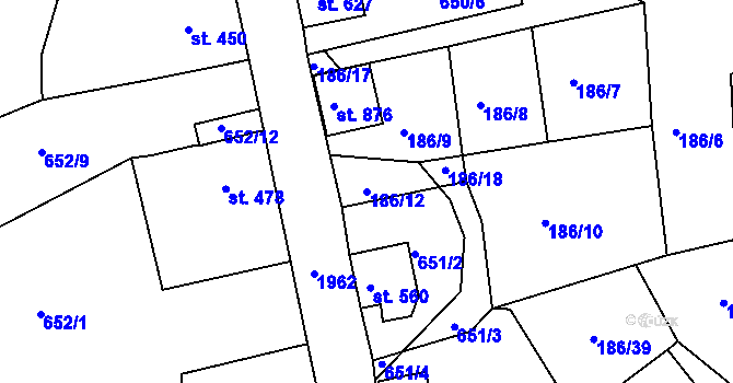 Parcela st. 186/12 v KÚ Abertamy, Katastrální mapa
