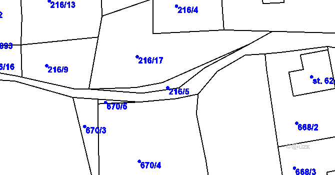 Parcela st. 216/5 v KÚ Abertamy, Katastrální mapa