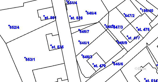 Parcela st. 646/1 v KÚ Abertamy, Katastrální mapa
