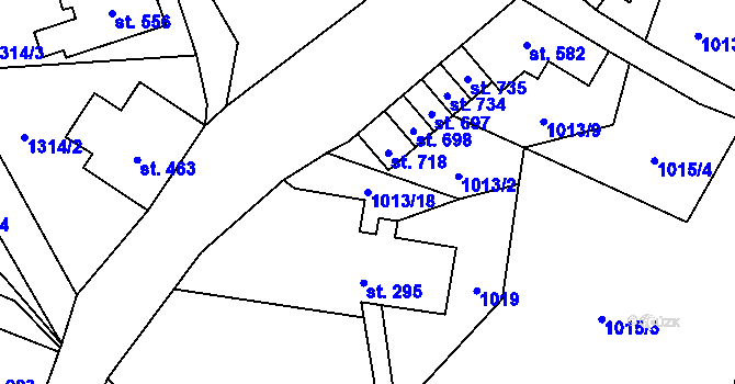 Parcela st. 1013/18 v KÚ Hřebečná, Katastrální mapa