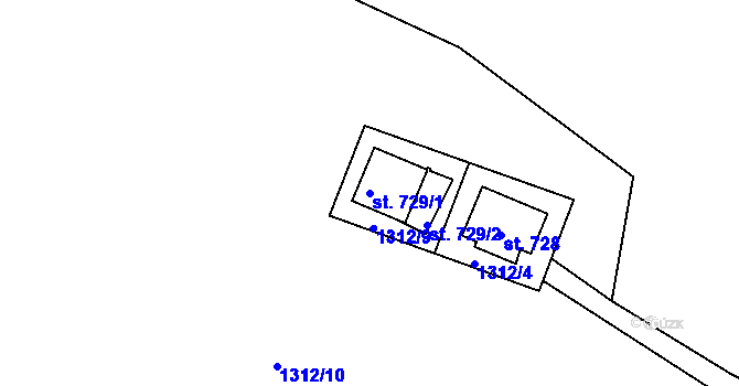 Parcela st. 729/1 v KÚ Hřebečná, Katastrální mapa