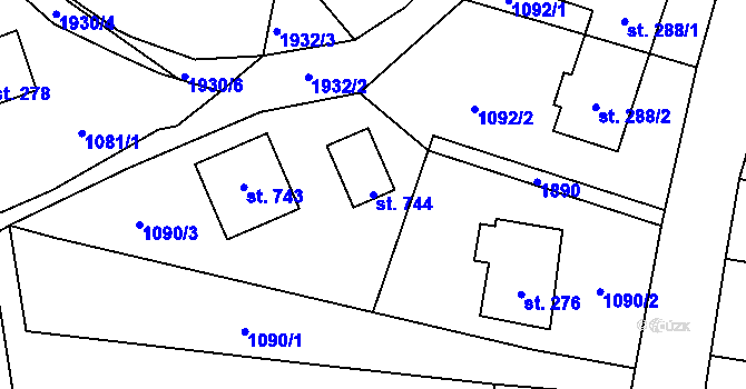 Parcela st. 744 v KÚ Hřebečná, Katastrální mapa