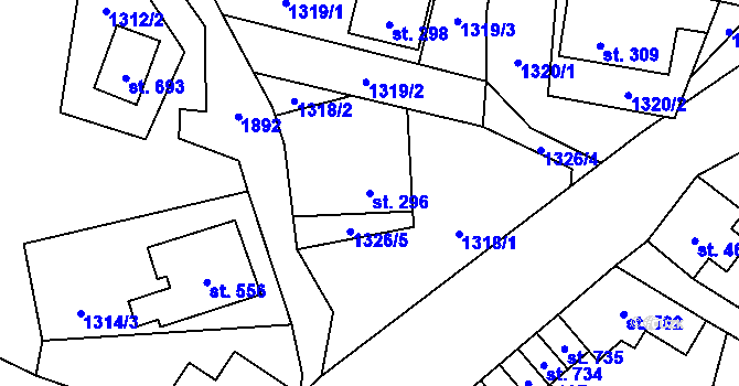 Parcela st. 296 v KÚ Hřebečná, Katastrální mapa