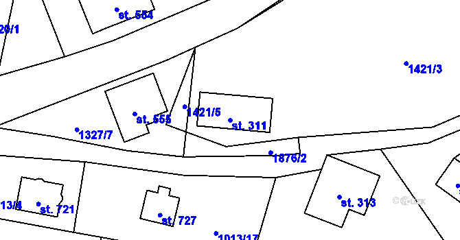 Parcela st. 311 v KÚ Hřebečná, Katastrální mapa