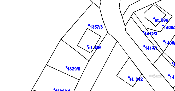 Parcela st. 656 v KÚ Hřebečná, Katastrální mapa
