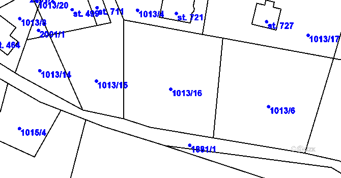 Parcela st. 1013/16 v KÚ Hřebečná, Katastrální mapa