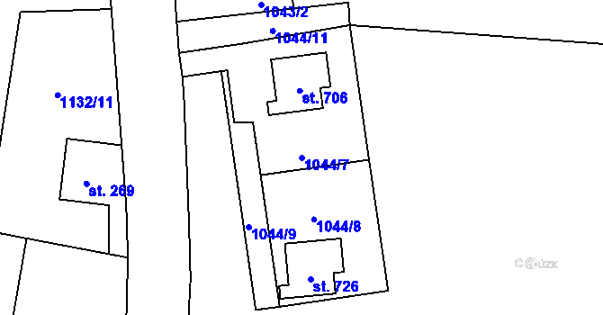 Parcela st. 1044/7 v KÚ Hřebečná, Katastrální mapa