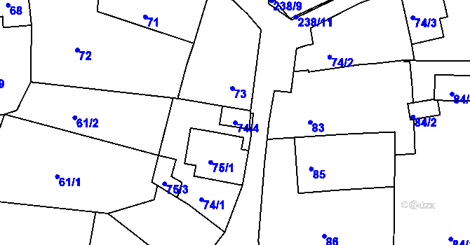 Parcela st. 74/4 v KÚ Adamov u Českých Budějovic, Katastrální mapa