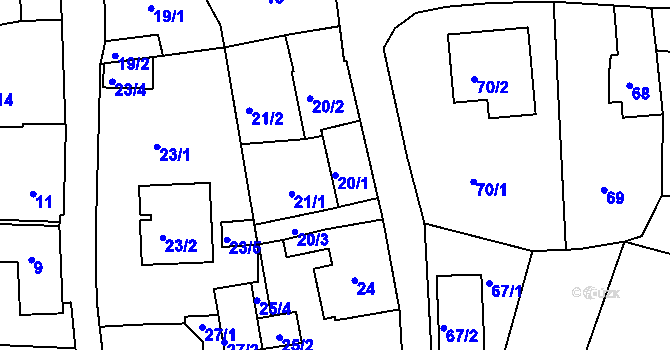 Parcela st. 20/1 v KÚ Adamov u Českých Budějovic, Katastrální mapa