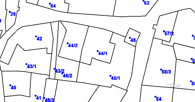 Parcela st. 44/1 v KÚ Adamov u Českých Budějovic, Katastrální mapa