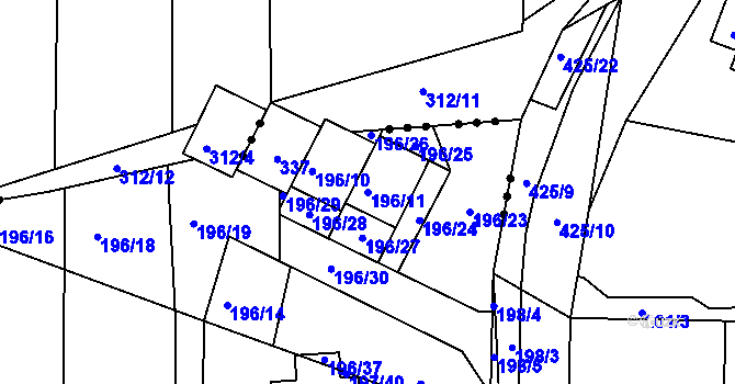 Parcela st. 196/11 v KÚ Adamov u Českých Budějovic, Katastrální mapa