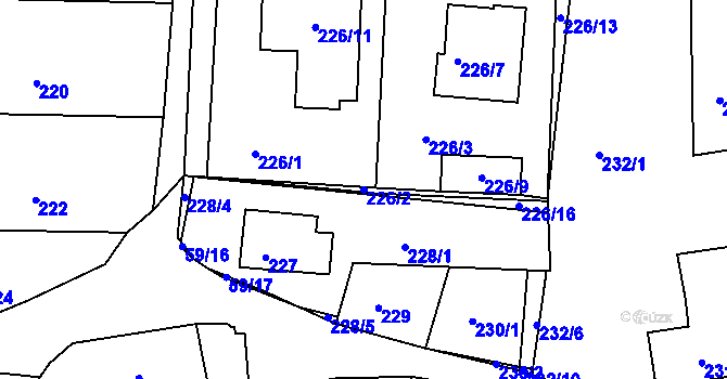 Parcela st. 226/2 v KÚ Adamov u Českých Budějovic, Katastrální mapa