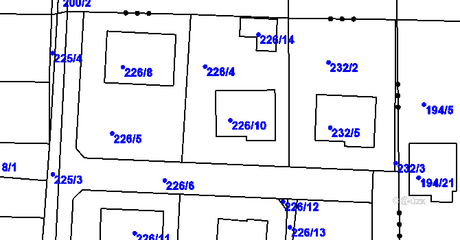 Parcela st. 226/10 v KÚ Adamov u Českých Budějovic, Katastrální mapa