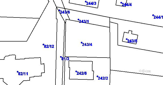 Parcela st. 243/4 v KÚ Adamov u Českých Budějovic, Katastrální mapa