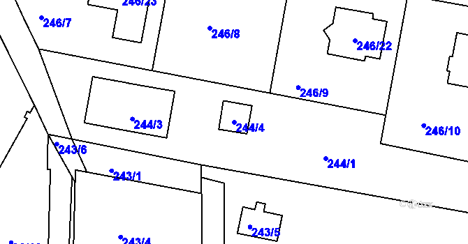 Parcela st. 244/4 v KÚ Adamov u Českých Budějovic, Katastrální mapa