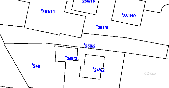 Parcela st. 250/2 v KÚ Adamov u Českých Budějovic, Katastrální mapa