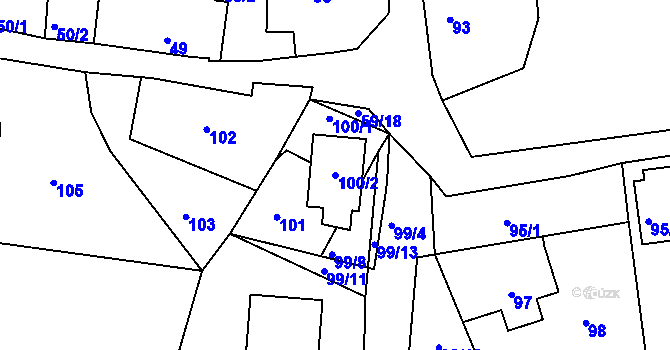Parcela st. 100/2 v KÚ Adamov u Českých Budějovic, Katastrální mapa