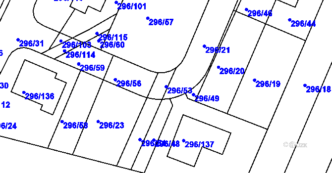 Parcela st. 296/53 v KÚ Adamov u Českých Budějovic, Katastrální mapa