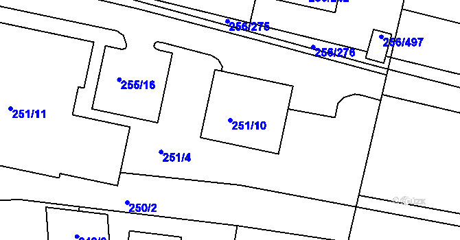 Parcela st. 251/10 v KÚ Adamov u Českých Budějovic, Katastrální mapa