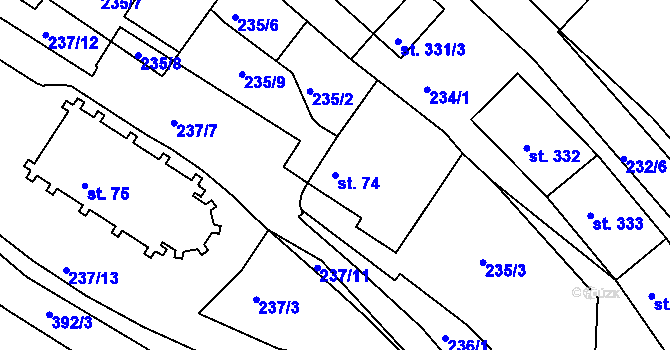Parcela st. 74 v KÚ Adamov, Katastrální mapa