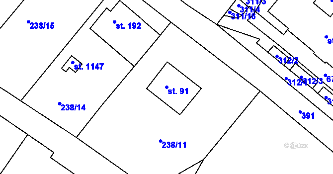 Parcela st. 91 v KÚ Adamov, Katastrální mapa